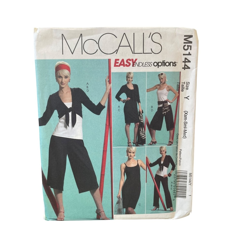 McCALL'S M5144 Jacket Top Dress Gaucho Pants XS-S-M Easy Pattern